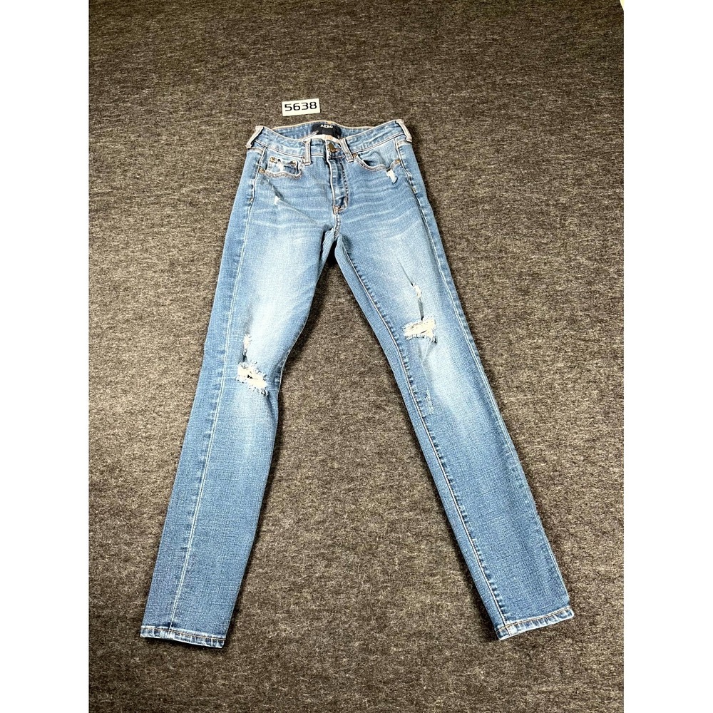 Aero Jeans Womens 2 Blue Denim Cotton Stretch‎ Distressed High Rise Jegging